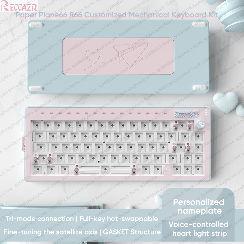 Gaming Keyboard Hot Swappable - RECCAZR R66 Paper Plane66 Mechanical Keyboard