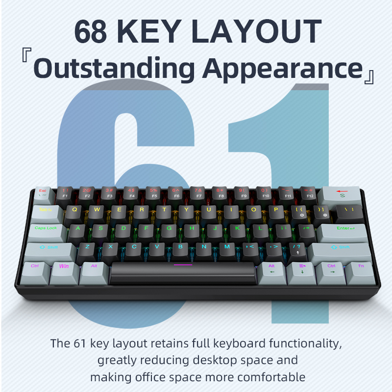 Gaming Keyboard Blue - APAYADO K61 Mini Mechanical Keyboard,Wired,61 Keys,Phantom