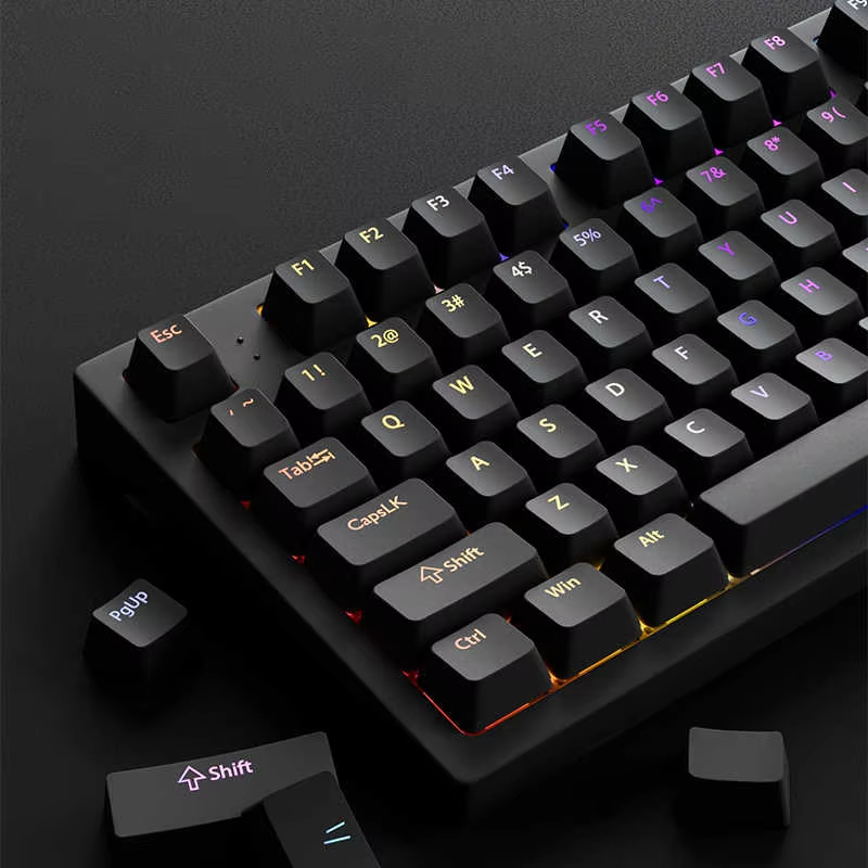 Gaming Keyboard Backlit - 130+ Keys Black Custom Double Shot