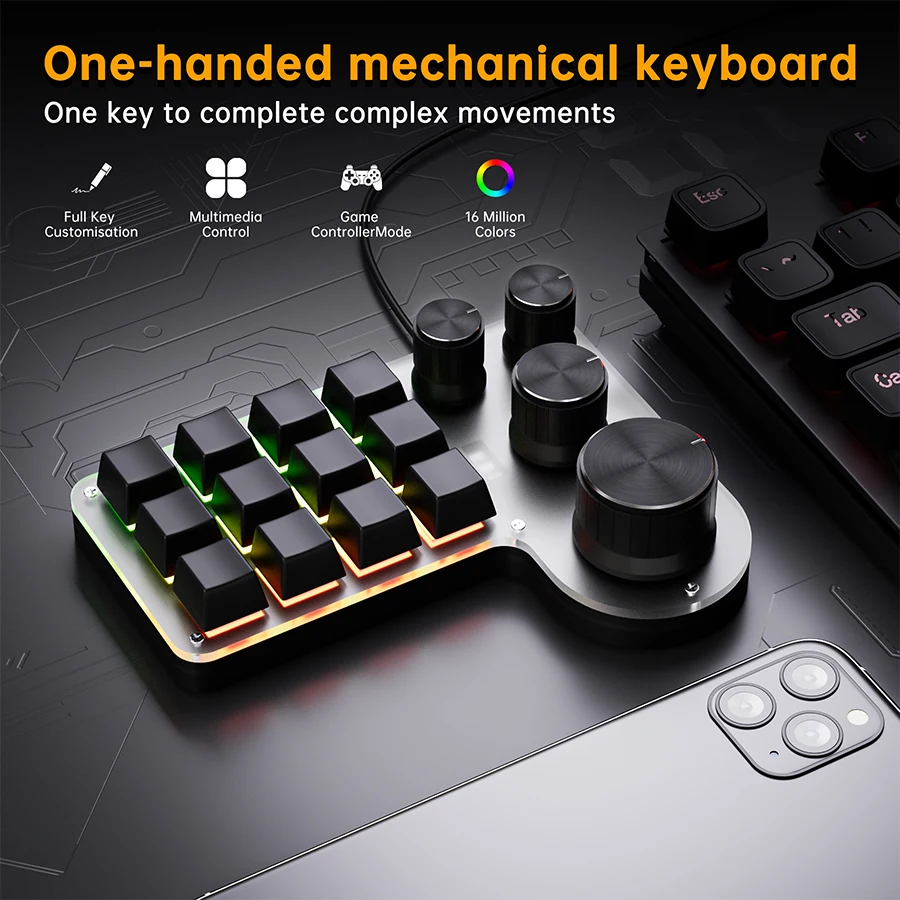 12 Keys 4 Knobs Programming Ma - Gaming Keyboard Hot Swappable 评论和价格